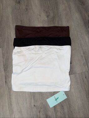 Strapless Tube Top 3-Pack Bundle - White, Black, Brown